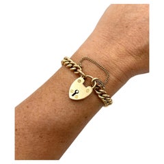 Antique 15ct Rose Gold, Victorian Curb Link Bracelet with Heart Padlock Clasp