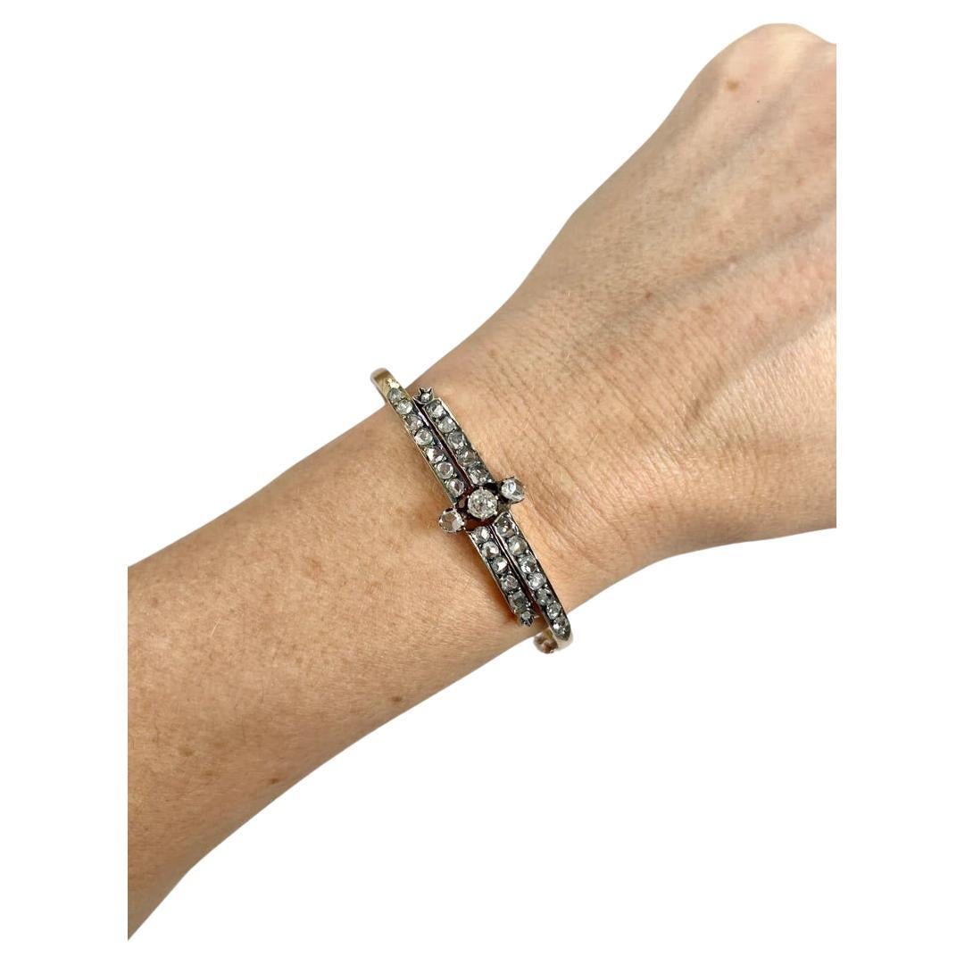 Antique 15ct Rose Gold, Victorian Two Row Diamond Bangle