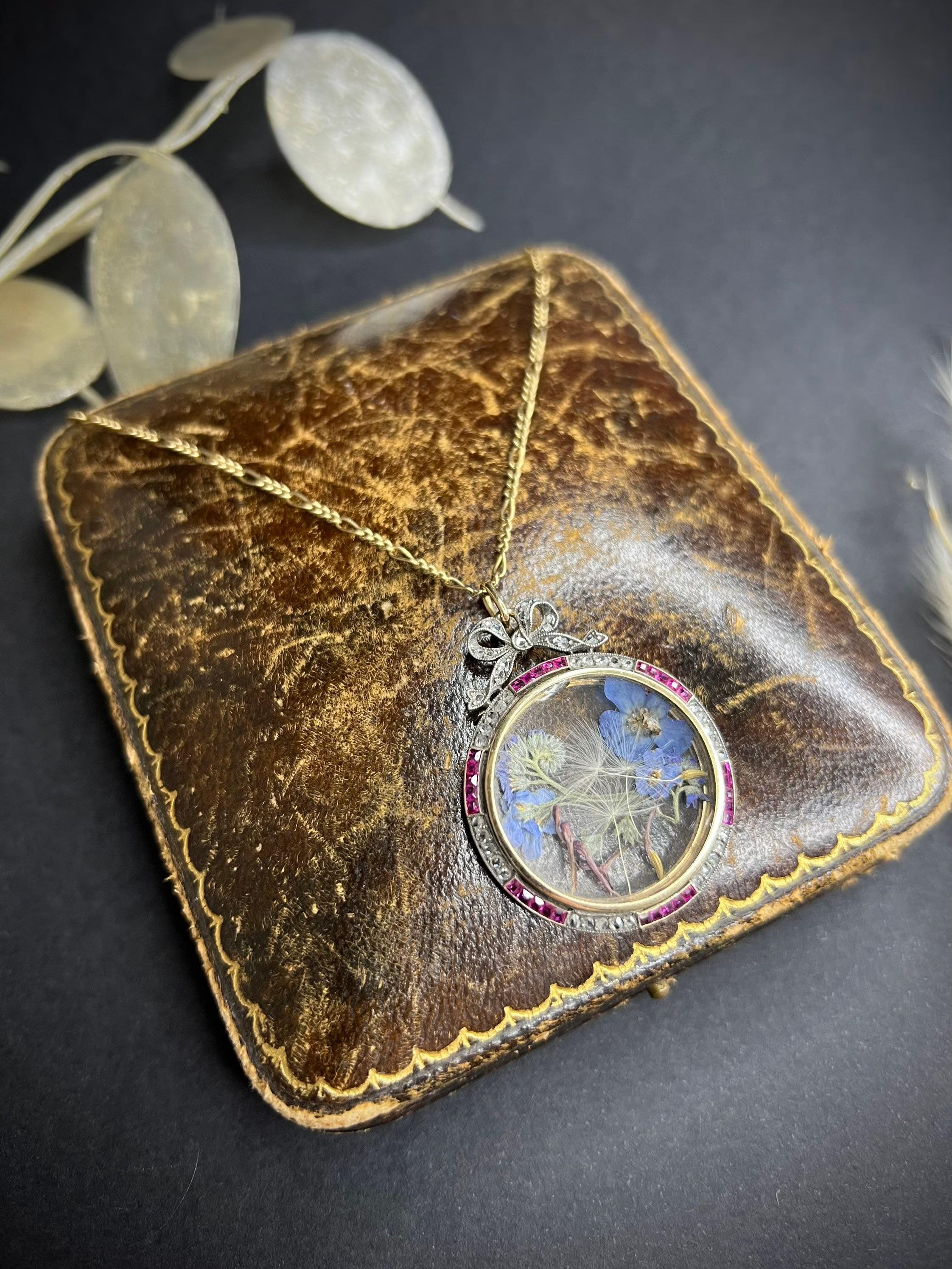 Antike 15ct viktorianischen Gold Rubin & Diamant Glas Medaillon 2