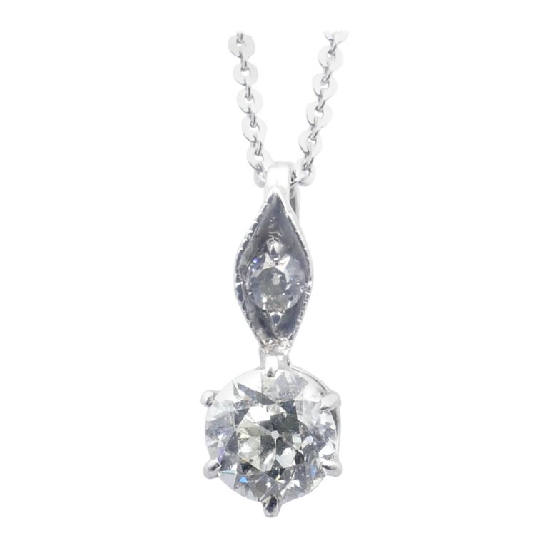 Antique 15ct White Gold Diamond Pendant For Sale at 1stDibs