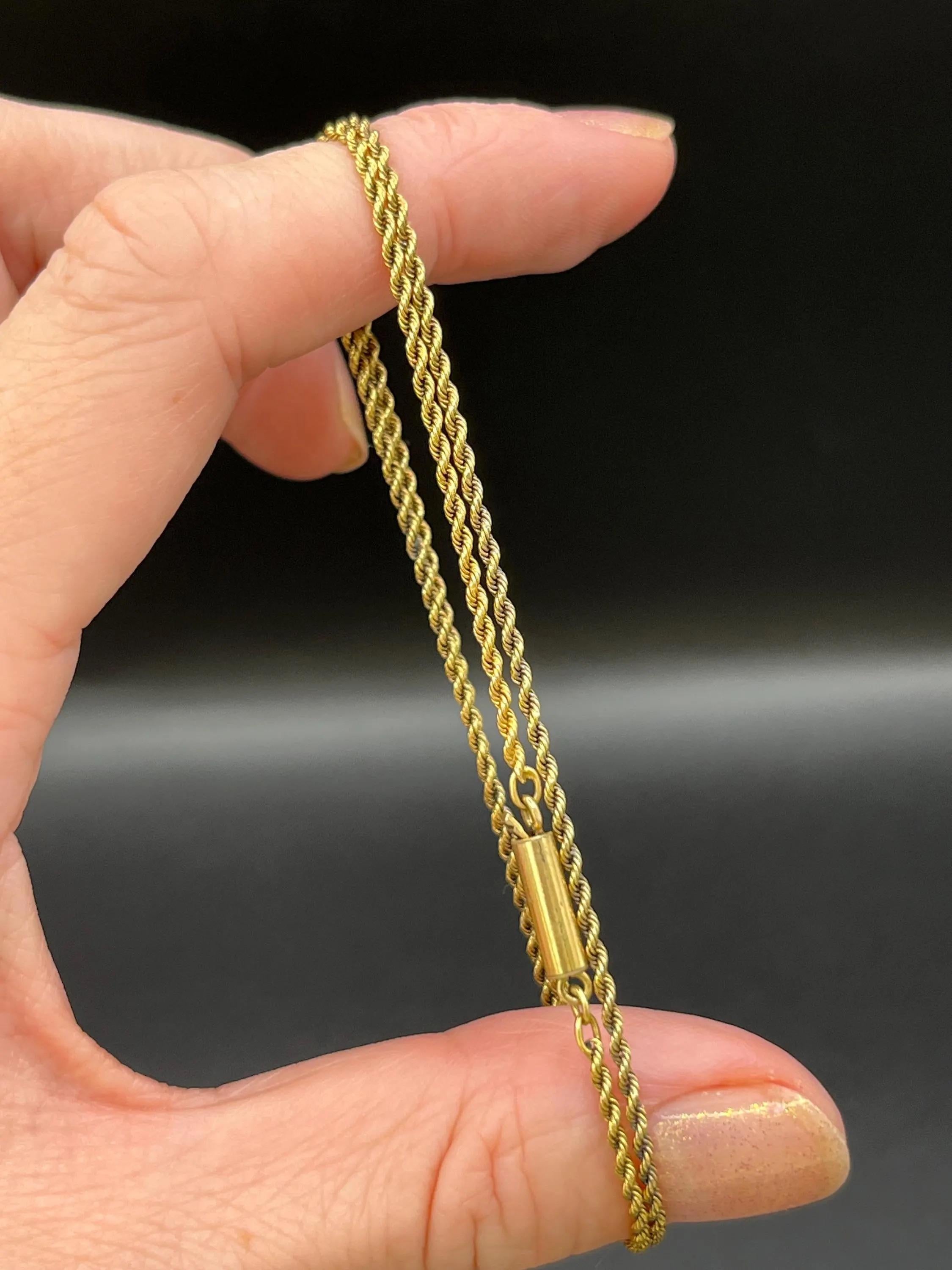 Antique 15ct Yellow Gold 15 Inch, Solid Rope Chain with Barrel and Torpedo Clasp For Sale 5