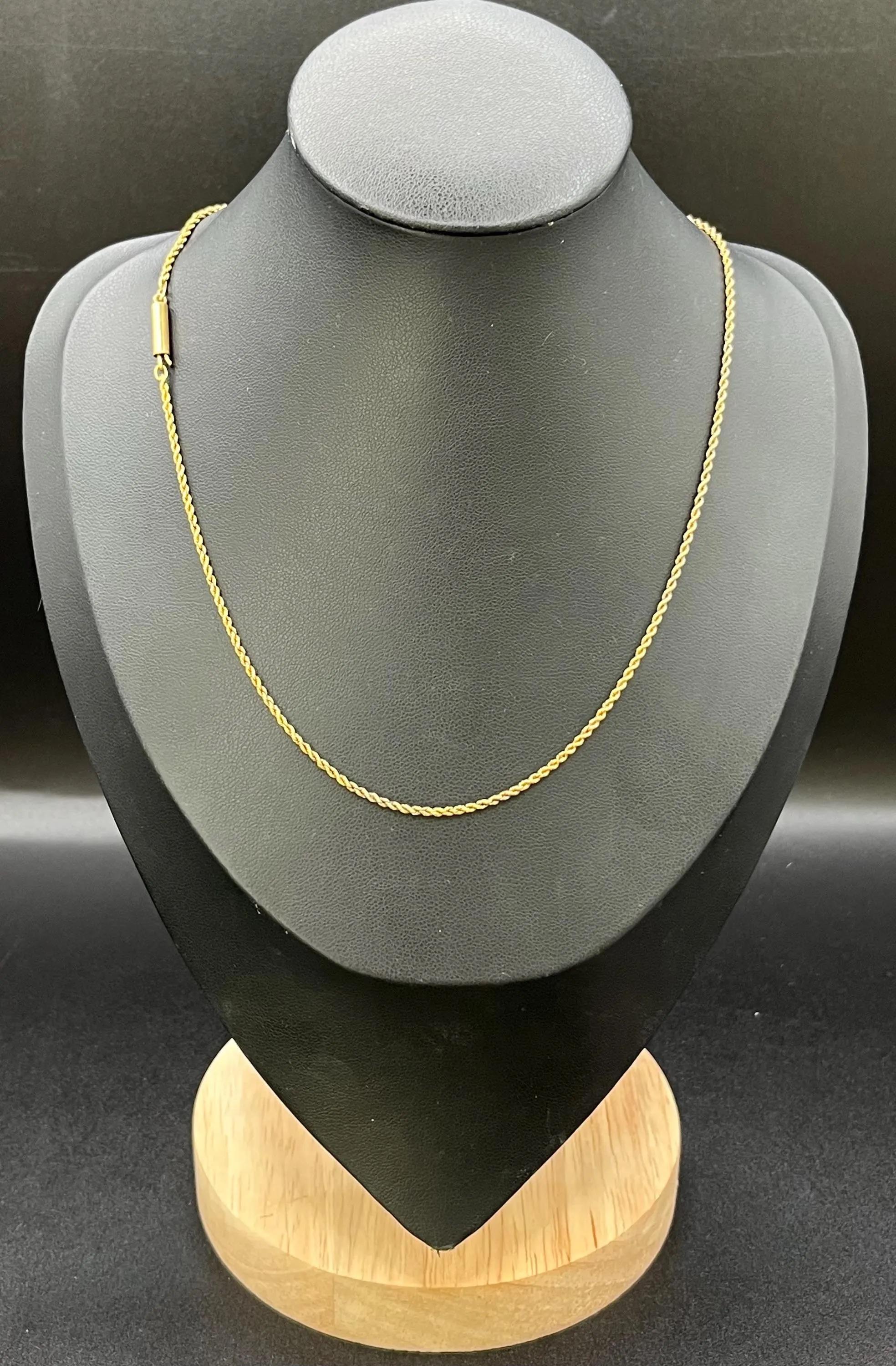 Edwardian Antique 15ct Yellow Gold 15 Inch, Solid Rope Chain with Barrel and Torpedo Clasp For Sale