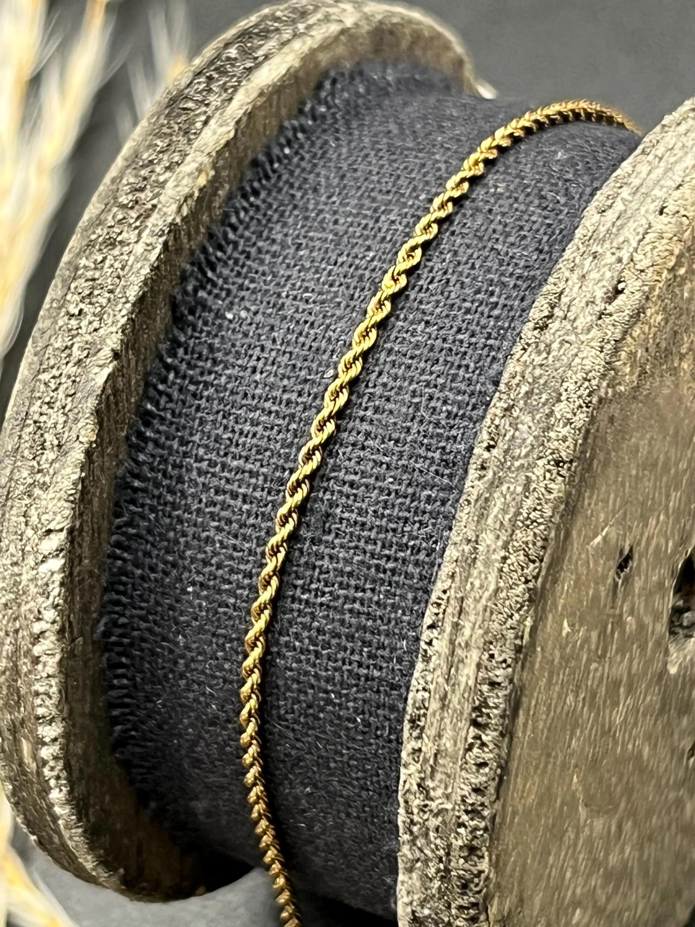 Women's or Men's Antique 15ct Yellow Gold 15 Inch, Solid Rope Chain with Barrel and Torpedo Clasp For Sale