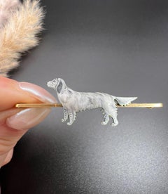 Antique 15ct Yellow Gold, 1920s English Setter Enamel Dog Brooch