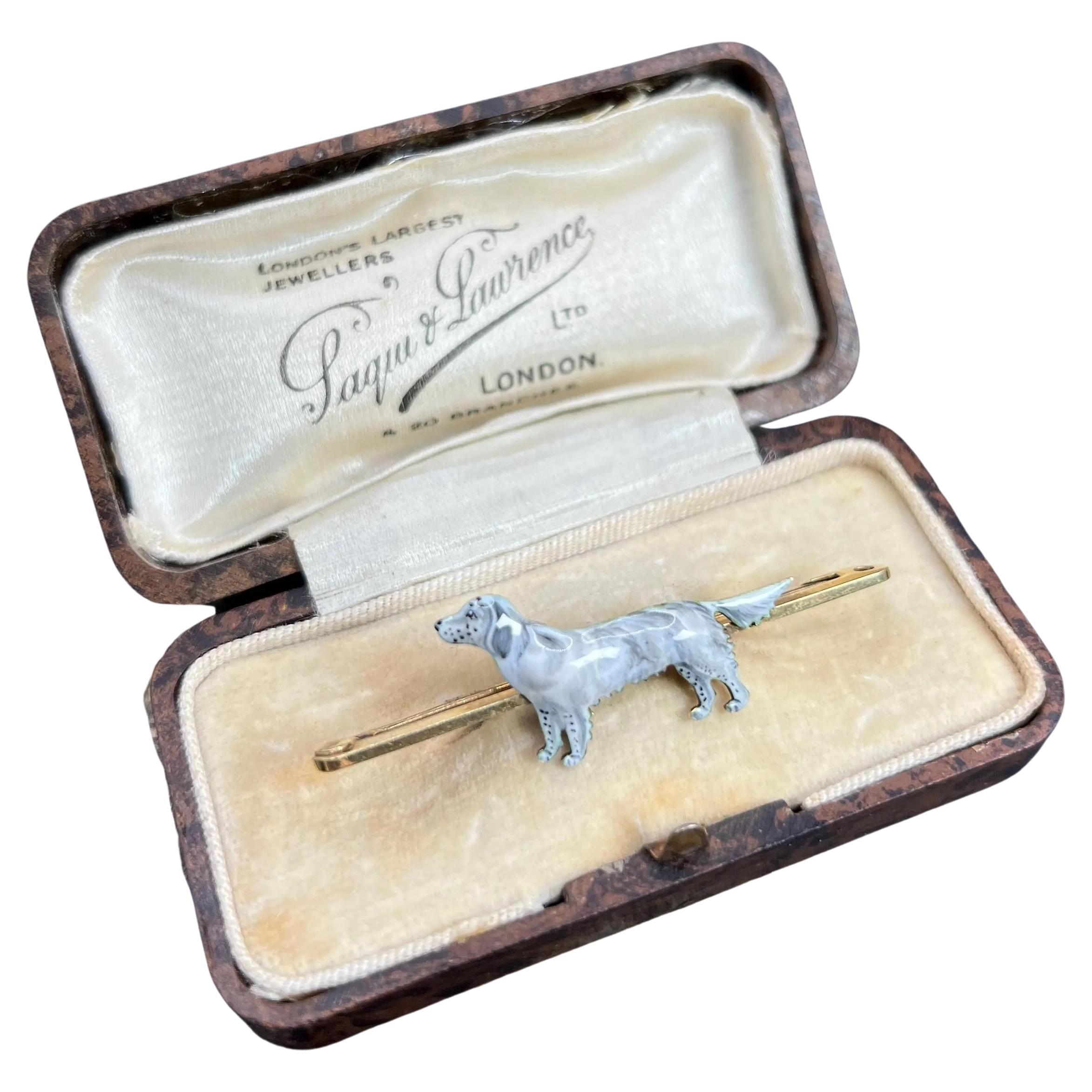 Antique 15ct Yellow Gold, 1920s English Setter Enamel Dog Brooch