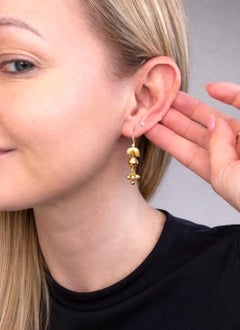 Antique 15ct Yellow Gold, 1920s Faceted Ball Dangle Drop Earrings