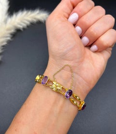 Antike 15ct Gelbgold, Jugendstil Amethyst & Seed Pearl Zwei Reihen Armband