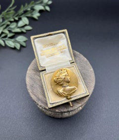 Antique 15ct Yellow Gold, Art Nouveau Diamond Lady Portrait Brooch