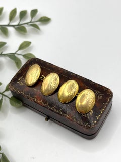 Gemelli antichi in oro giallo 15 carati: motivo edoardiano inciso, Birmingham 1915