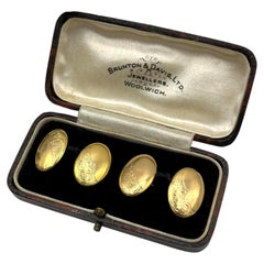 Gemelli antichi in oro giallo 15 carati: motivo edoardiano inciso, Birmingham 1915