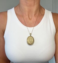 Antique 15ct Yellow Gold, Early Victorian Large Engraved Oval Shaped Locket