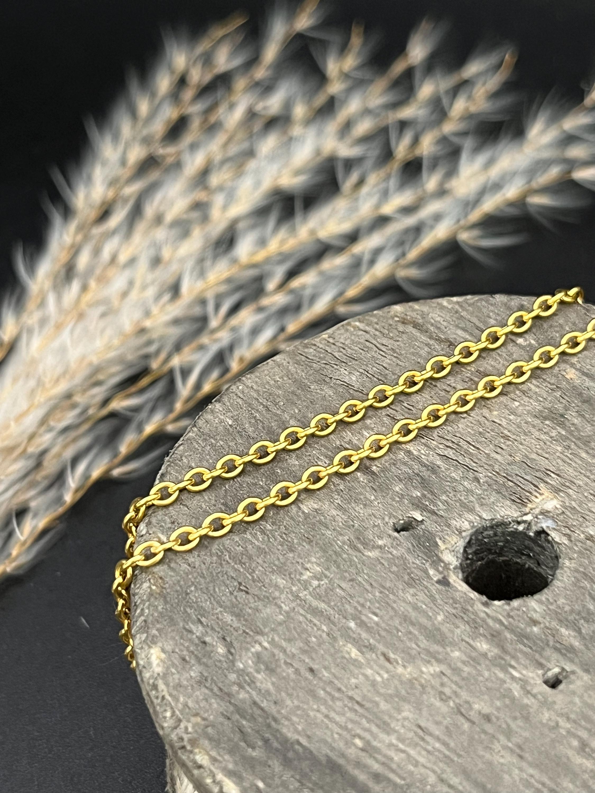 Antique 15ct Yellow Gold, Edwardian 18 1/2 Inch Trace Link Chain Necklace For Sale 1
