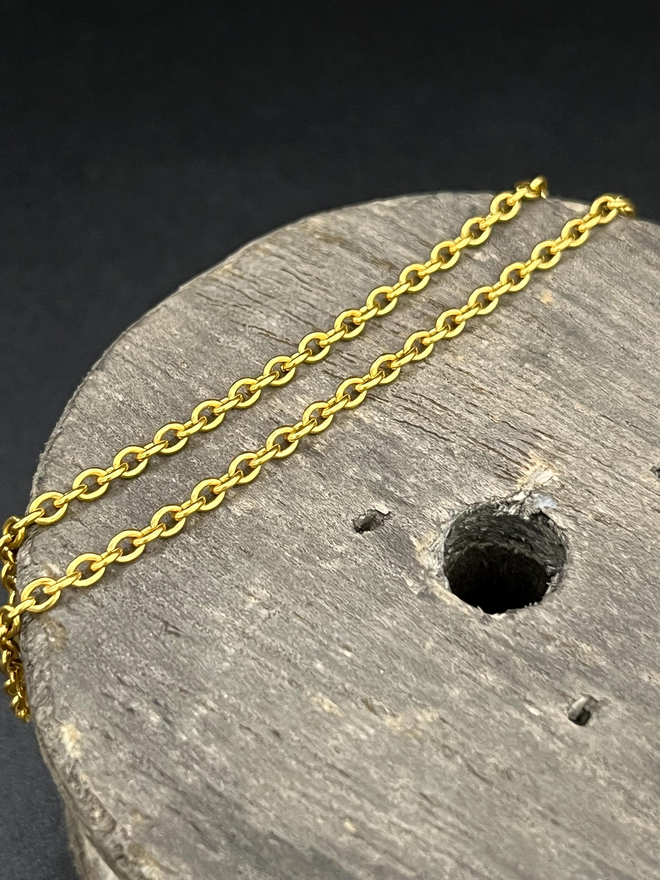 Antique 15ct Yellow Gold, Edwardian 18 1/2 Inch Trace Link Chain Necklace For Sale 2