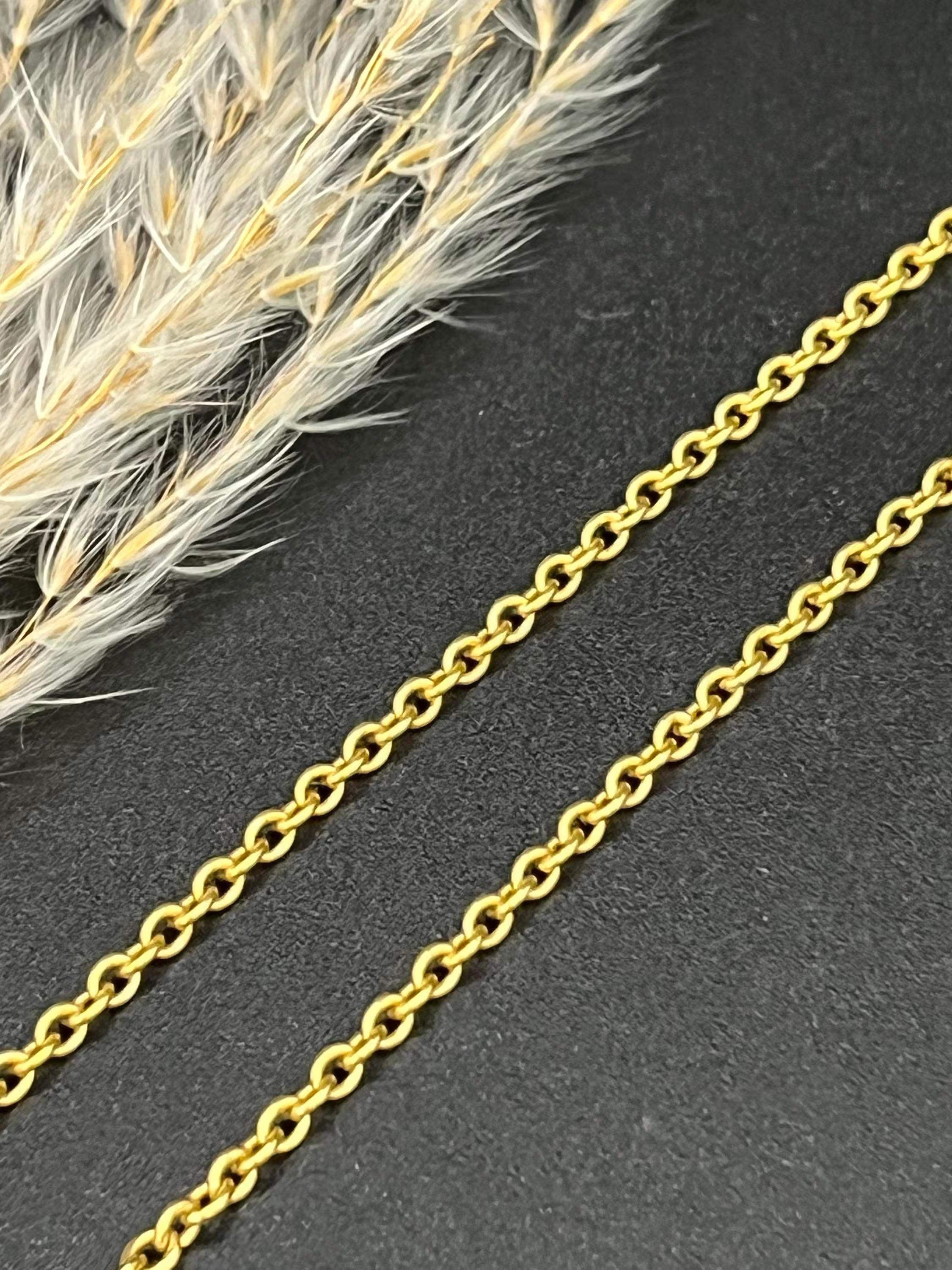 Antique 15ct Yellow Gold, Edwardian 18 1/2 Inch Trace Link Chain Necklace For Sale 5