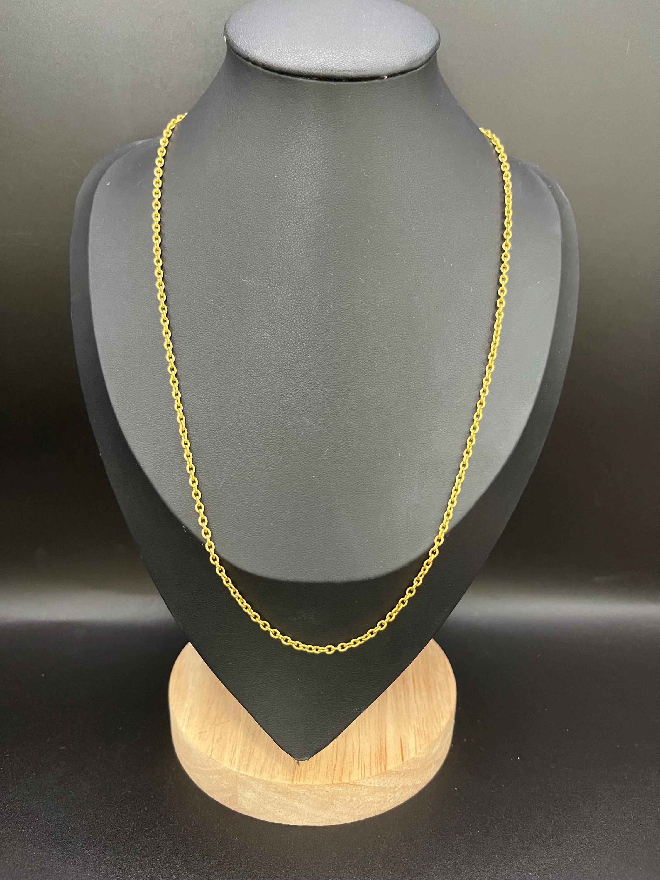 Antique 15ct Yellow Gold, Edwardian 18 1/2 Inch Trace Link Chain Necklace In Good Condition For Sale In Brighton, GB