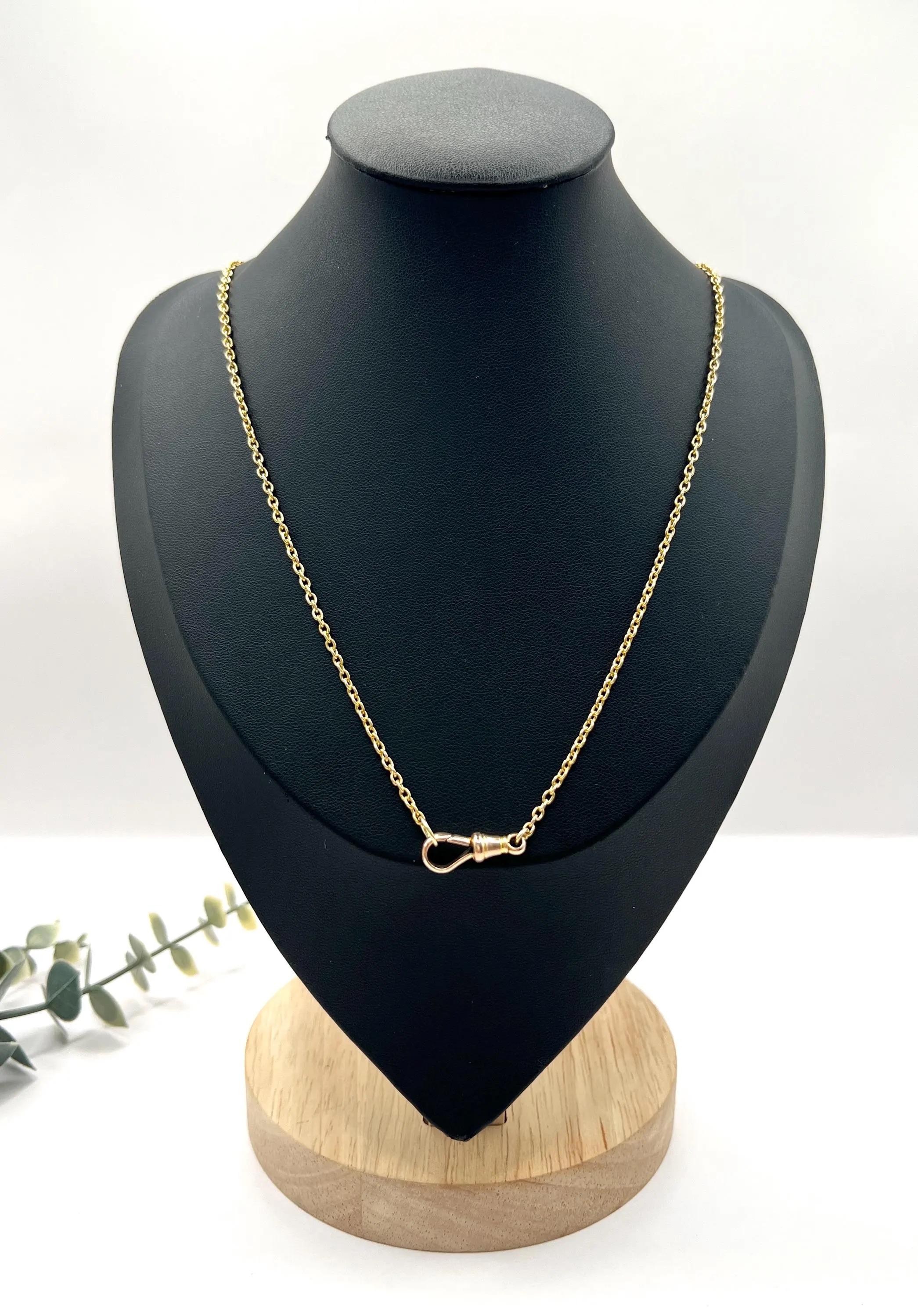 Antique 15ct Yellow Gold, Edwardian 21.5 Inch Trace Link Chain with Swivel Clasp en Bueno estado para la venta en Brighton, GB