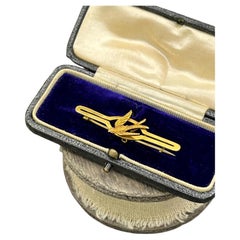 Antique 15ct Yellow Gold, Edwardian Bird Bar Brooch, Circa 1910