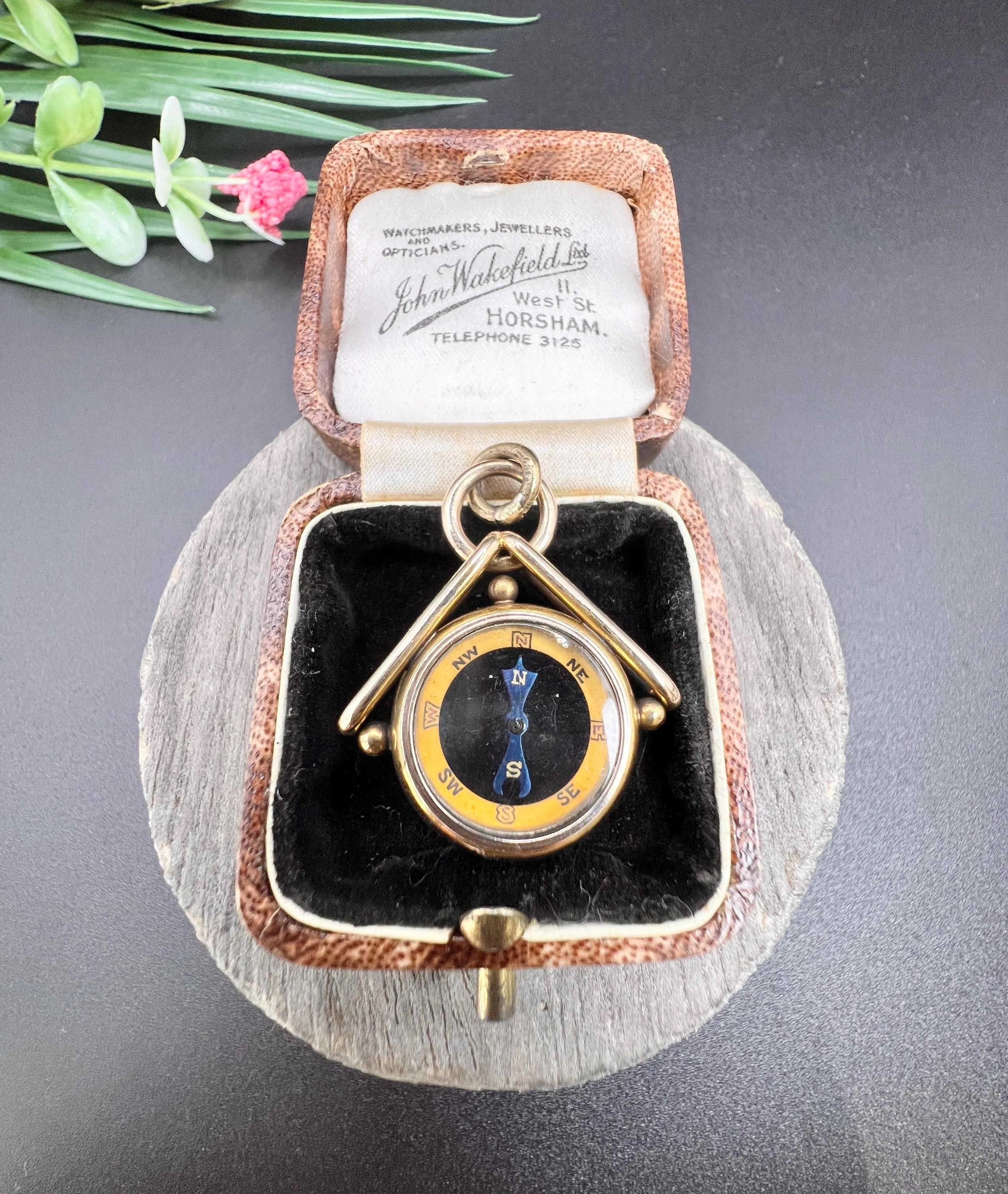 Ciondolo antico in oro giallo 15ct, bussola edoardiana in vendita 1