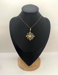 Antique 15ct Yellow Gold, Edwardian Diamond & Seed Pearl Pendant / Brooch