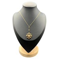 Antique 15ct Yellow Gold, Edwardian Diamond & Seed Pearl Pendant/Brooch