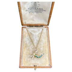 Antique 15ct Yellow Gold, Edwardian Enamel & Pearl Dragonfly Pendant Necklace