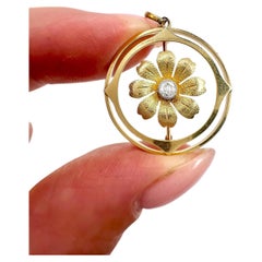 Antique 15ct Yellow Gold, Edwardian era Circular Shaped Diamond Flower Pendant