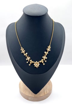 Antique 15ct Yellow Gold, Edwardian era Floral Pearl Necklace