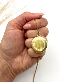 Antique 15ct Yellow Gold, Edwardian era Greek Key White Enamel Round Locket