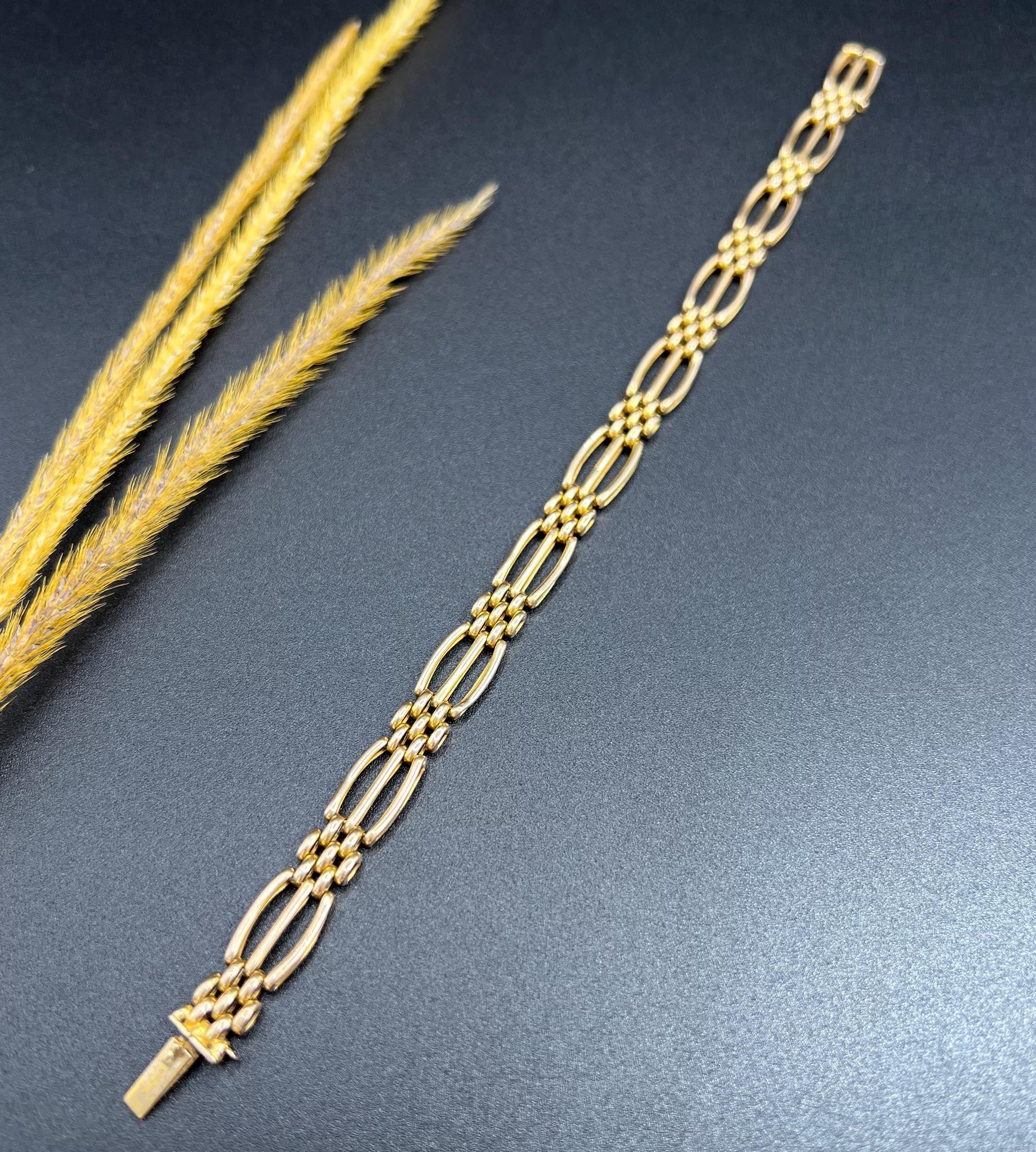 Antique bracelet en or jaune 15ct, Edwardian Fancy Link Gate Bon état - En vente à Brighton, GB