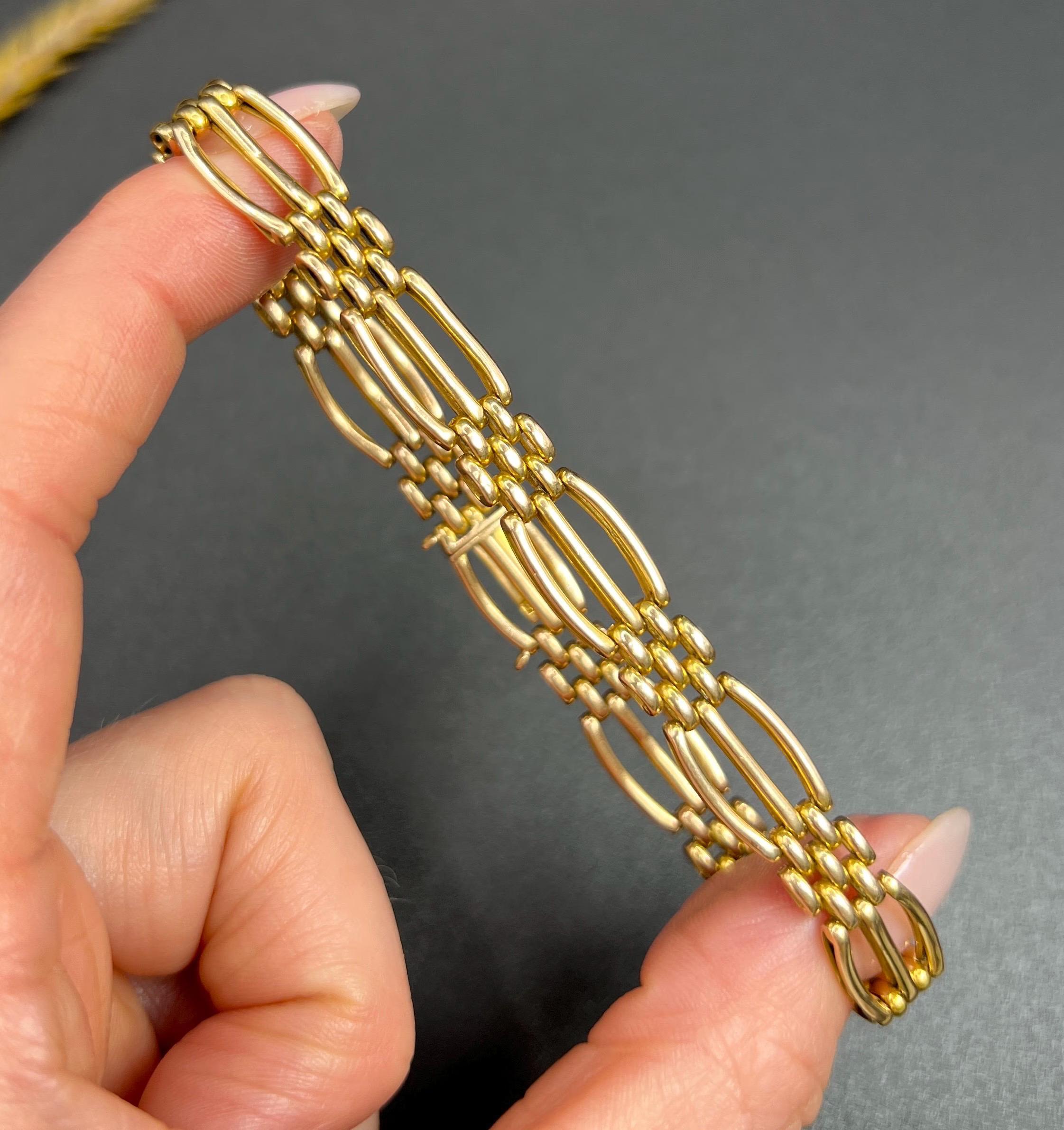 Antique bracelet en or jaune 15ct, Edwardian Fancy Link Gate Unisexe en vente