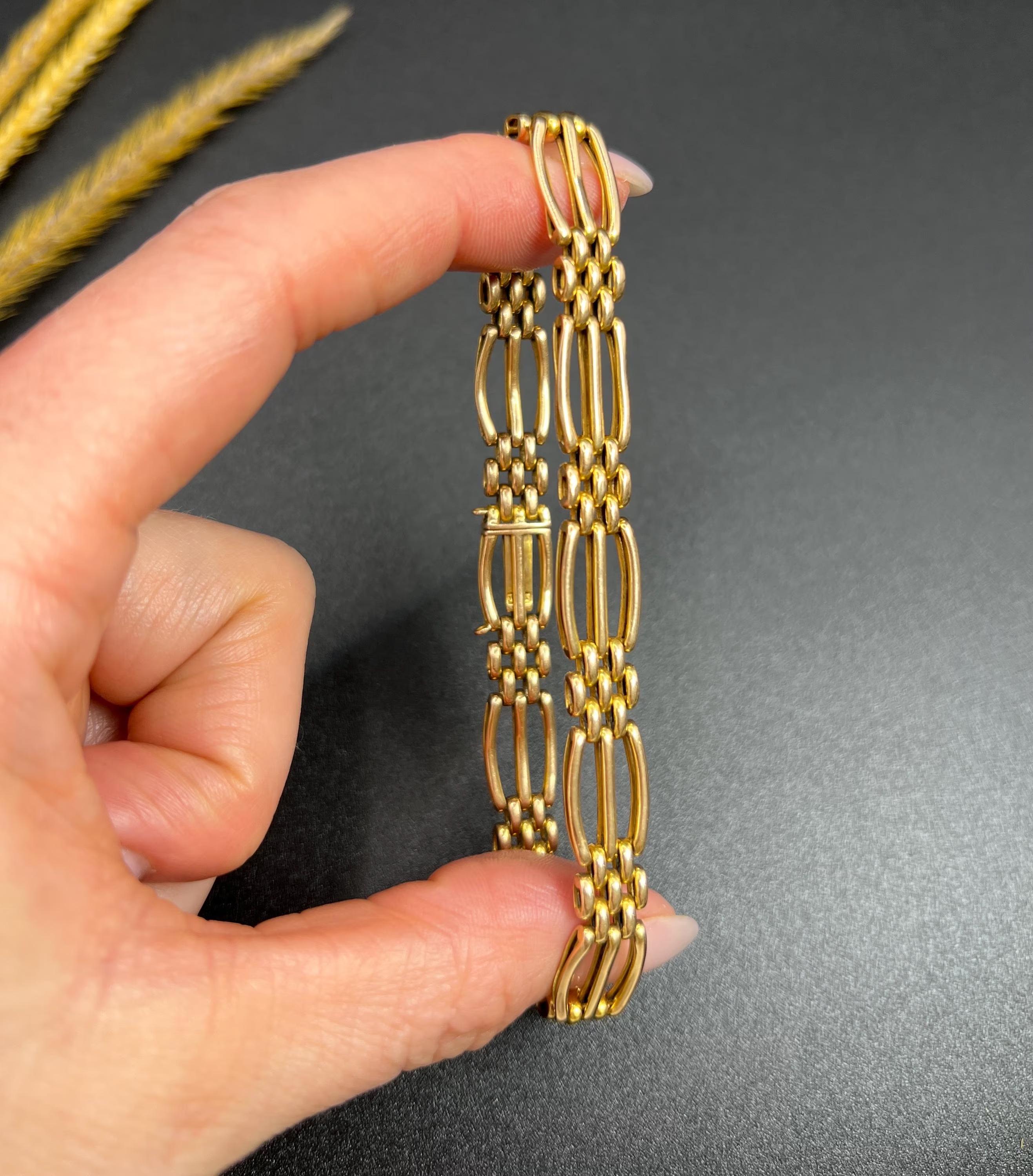 Antique bracelet en or jaune 15ct, Edwardian Fancy Link Gate en vente 1