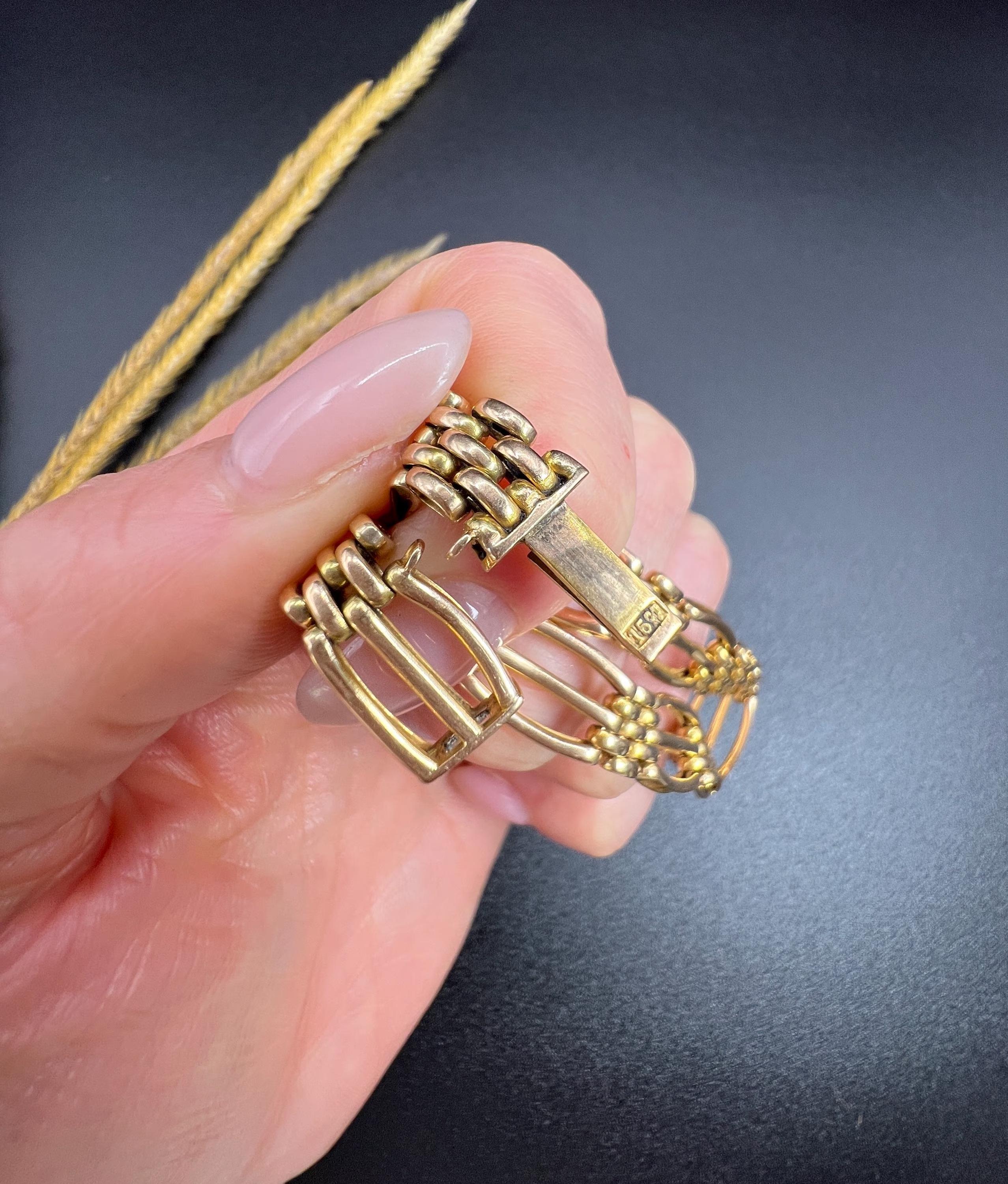 Antique bracelet en or jaune 15ct, Edwardian Fancy Link Gate en vente 2