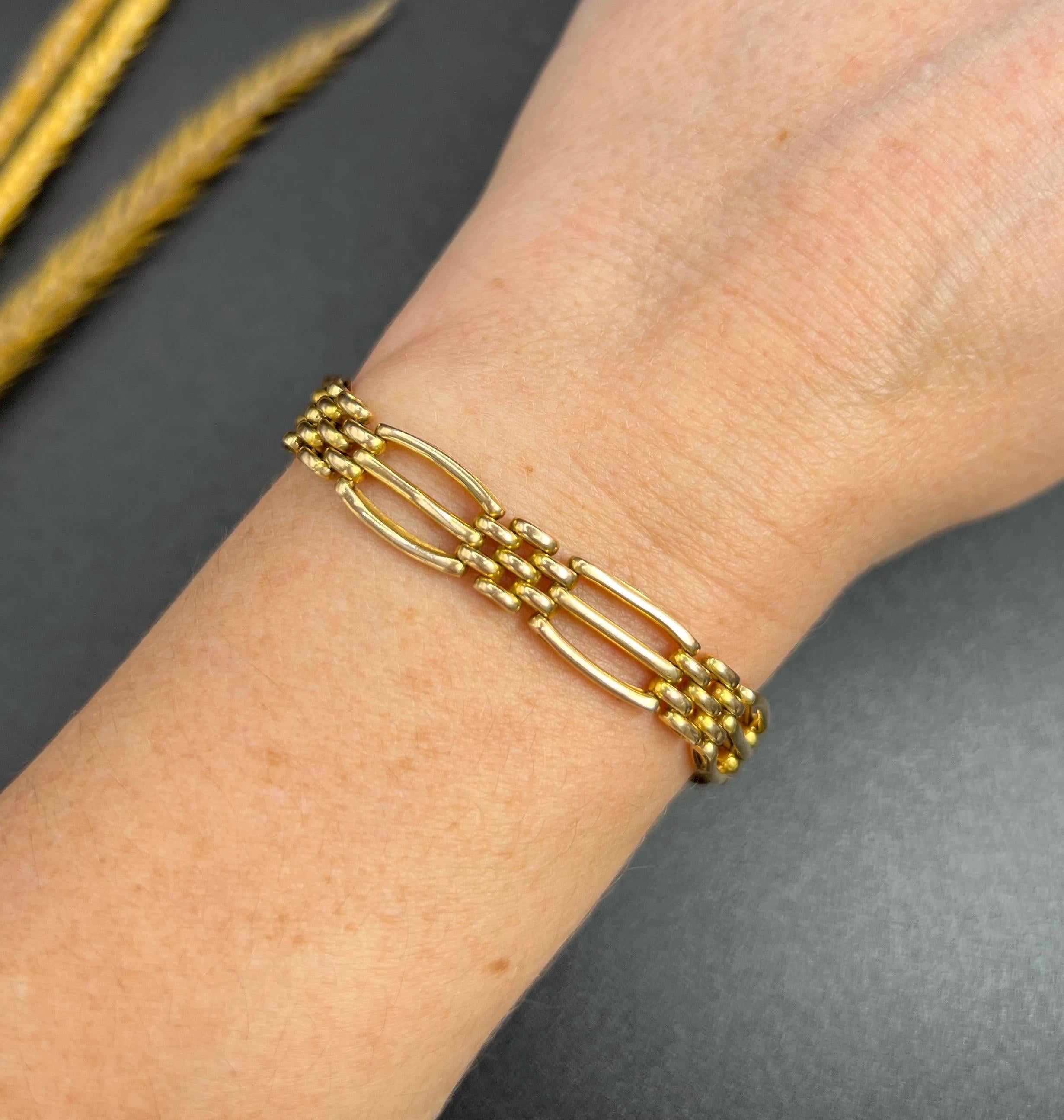 Antique bracelet en or jaune 15ct, Edwardian Fancy Link Gate en vente 4