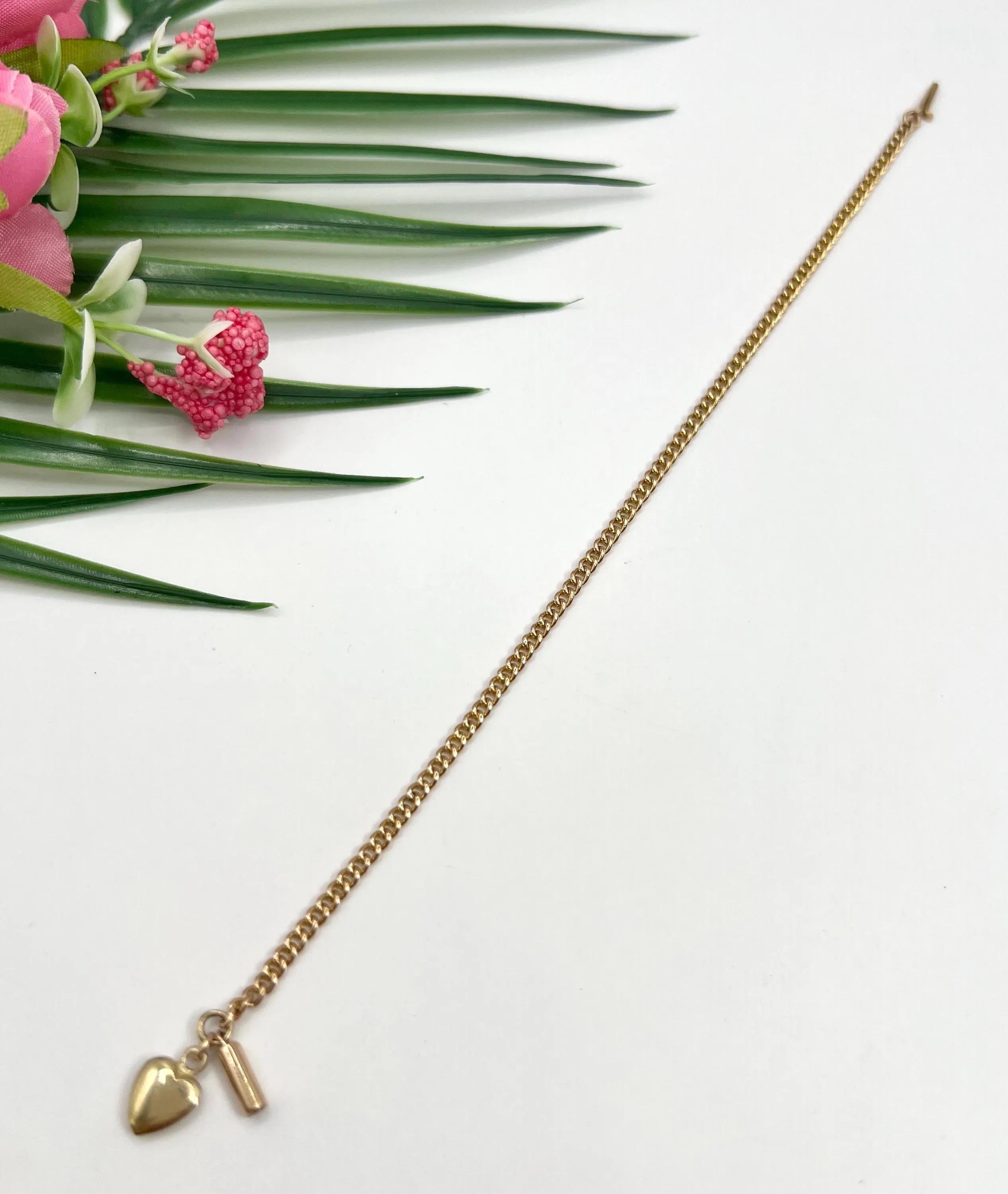 Pulsera antigua de oro amarillo de 15 ct, Edwardian Fine Curb Link Heart Charm Bracelet 5