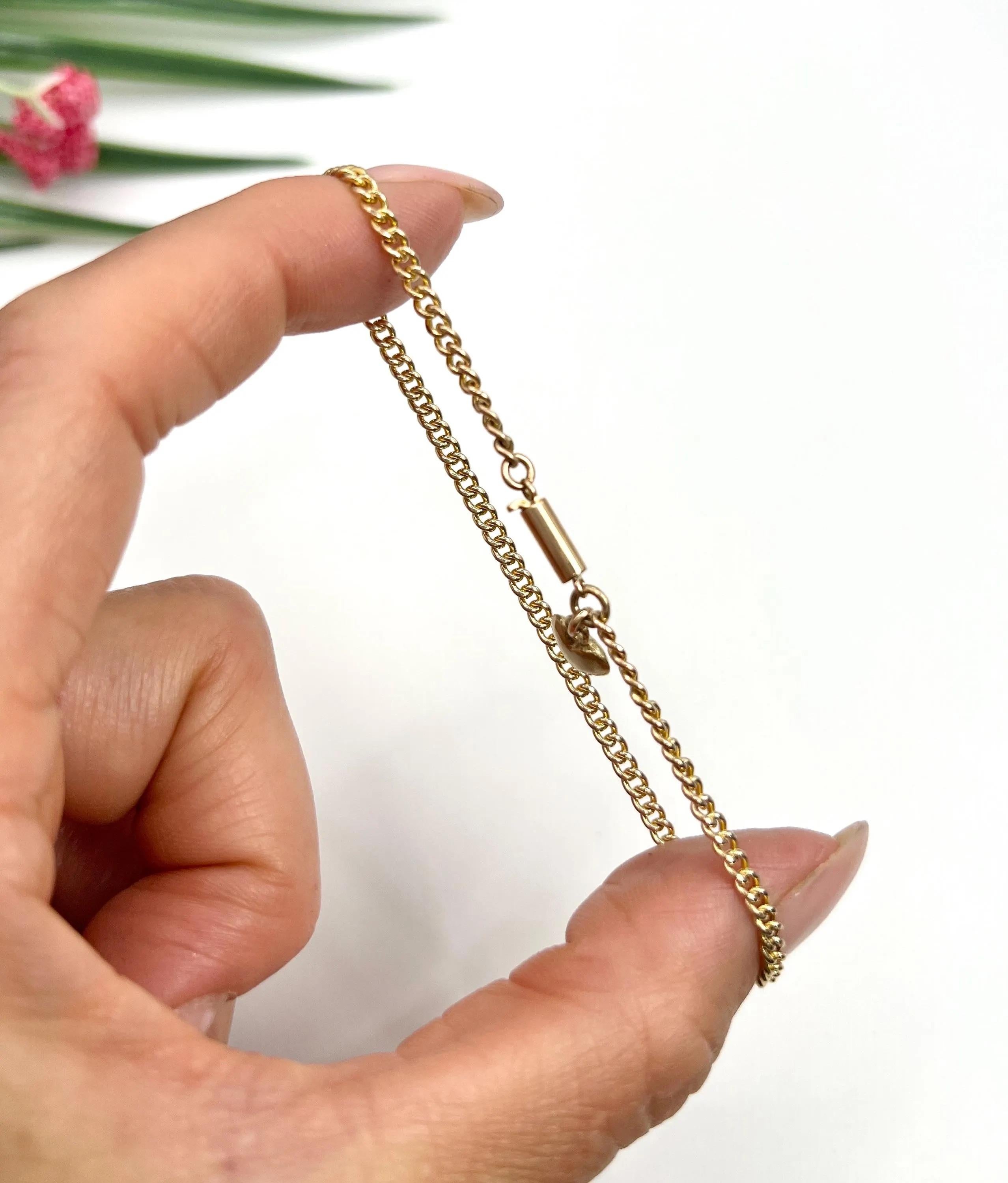 Pulsera antigua de oro amarillo de 15 ct, Edwardian Fine Curb Link Heart Charm Bracelet 3
