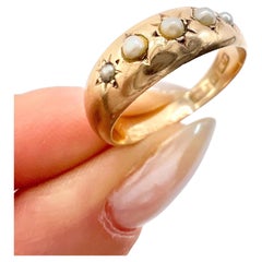Antique 15ct Yellow Gold, Edwardian Five Stone Pearl Band Ring