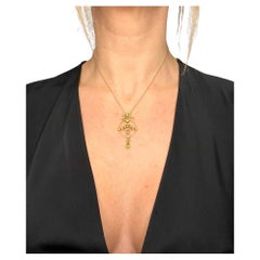 Antique 15ct Yellow Gold, Edwardian Pearl & Peridot Drop Pendant Necklace