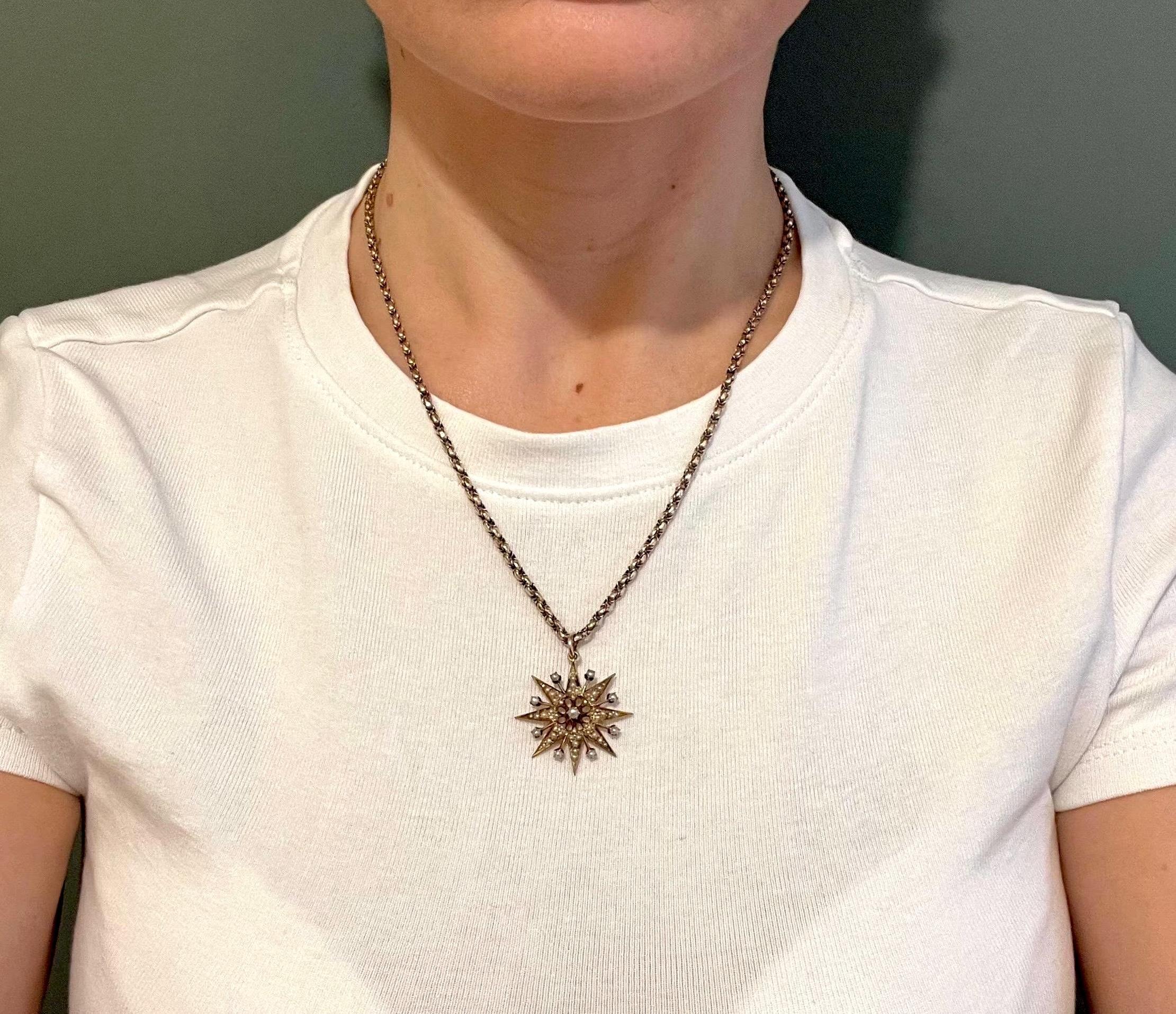 Edoardiano Antico ciondolo a stella in oro giallo 15ct e perle edoardiane, CIRCA 1910 in vendita