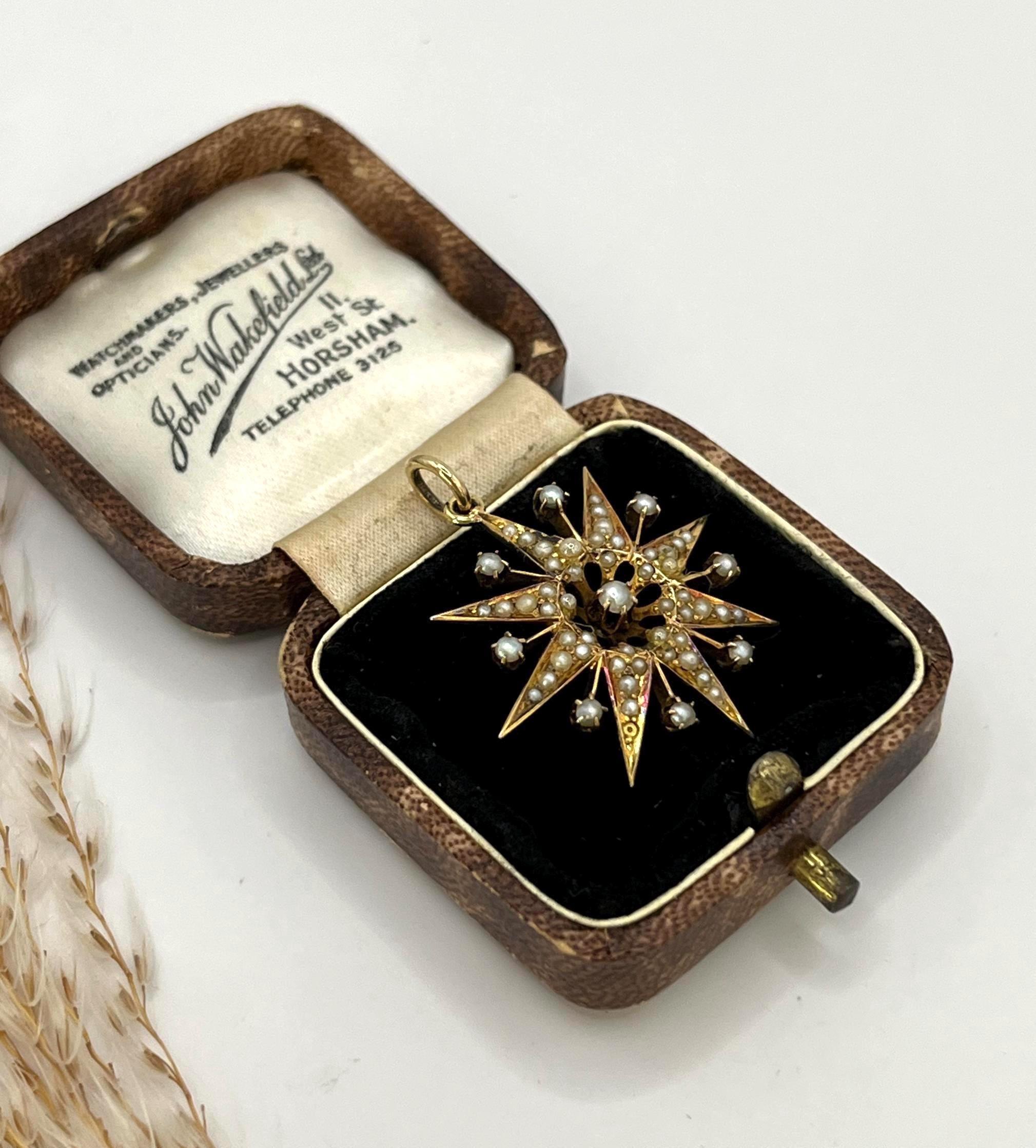 Antico ciondolo a stella in oro giallo 15ct e perle edoardiane, CIRCA 1910 In condizioni buone in vendita a Brighton, GB