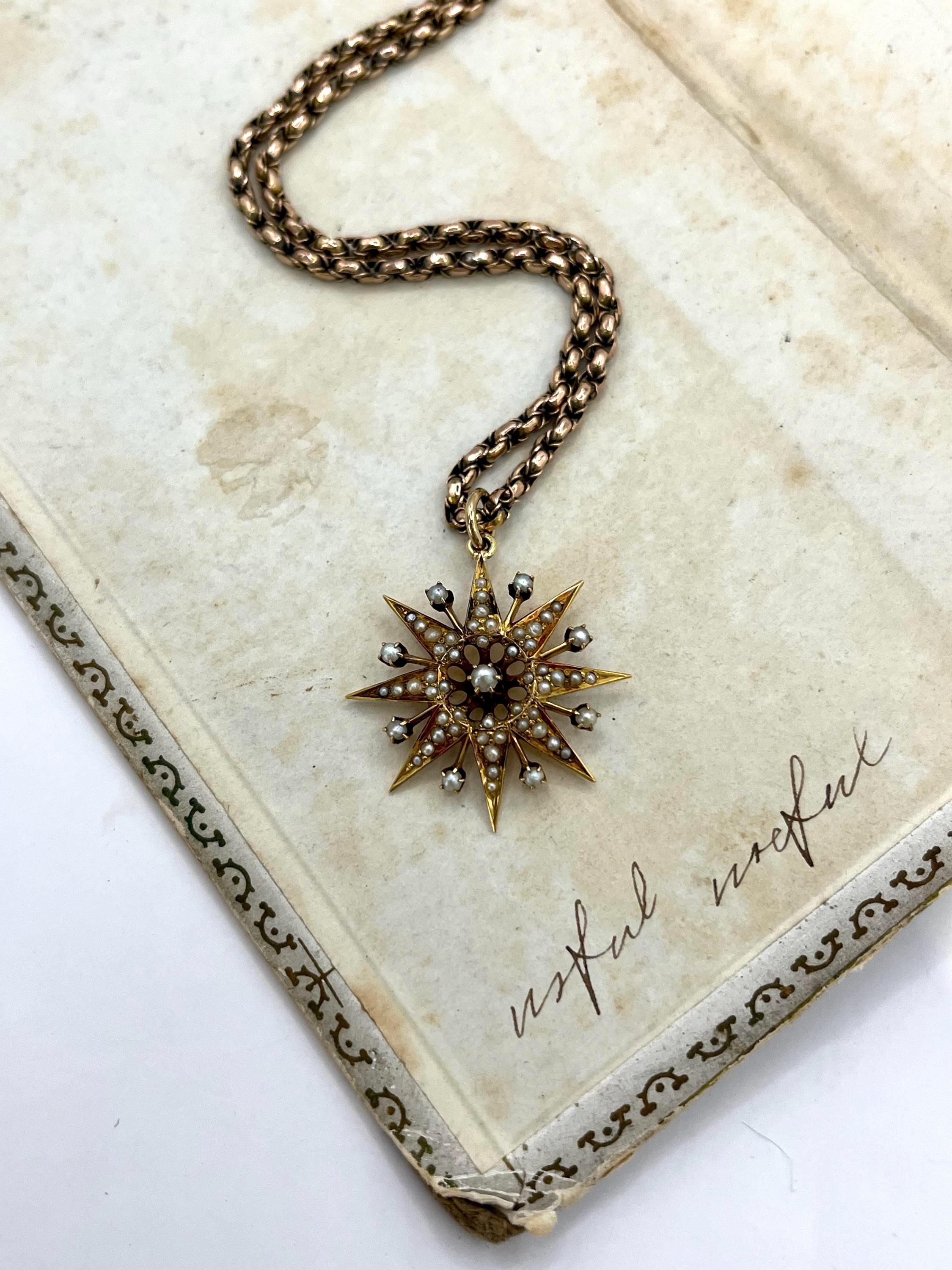 Antico ciondolo a stella in oro giallo 15ct e perle edoardiane, CIRCA 1910 in vendita 1