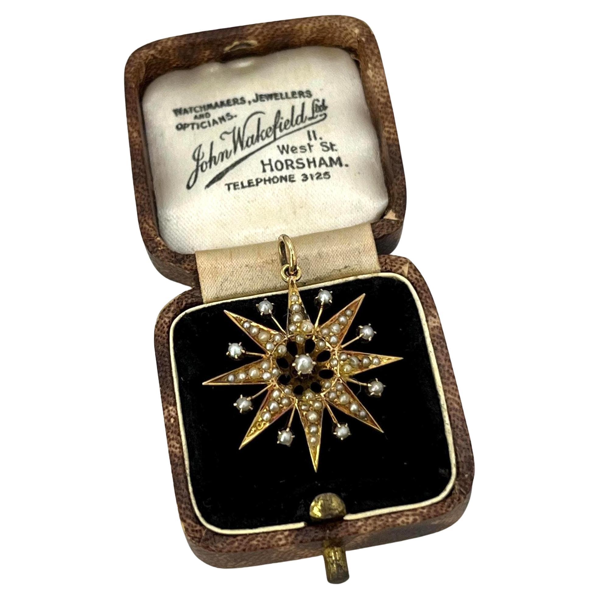 Antico ciondolo a stella in oro giallo 15ct e perle edoardiane, CIRCA 1910 in vendita