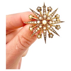 Antiguo Colgante / Broche de Oro Amarillo de 15 ct, Edwardian de Estrella de Perlas Semilla