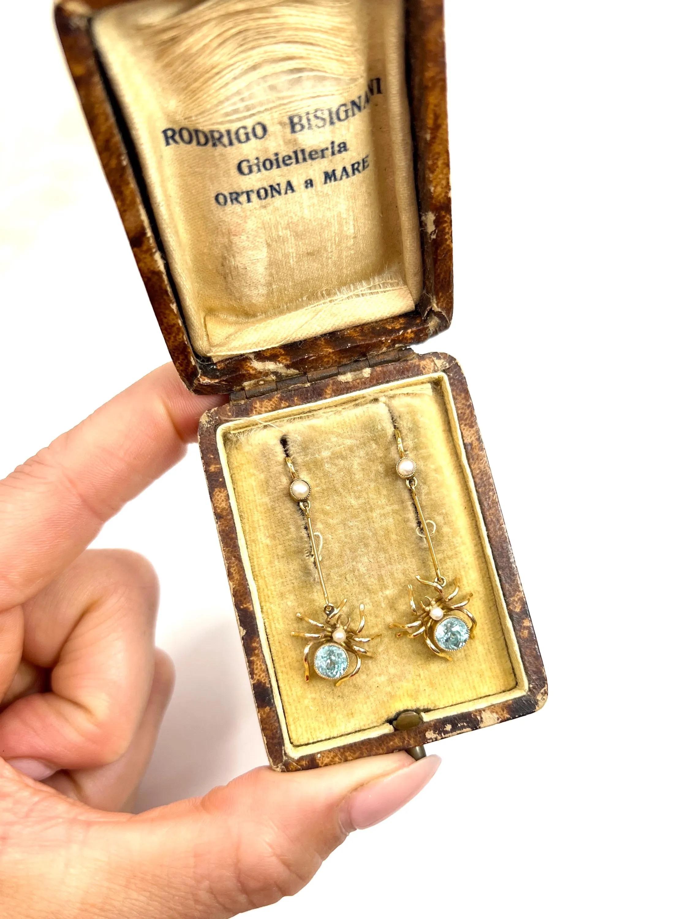 Antike 15ct Gelbgold, Edwardian Topas & Seed Pearl Spider Drop Ohrringe im Angebot 3