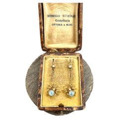 Antike 15ct Gelbgold, Edwardian Topas & Seed Pearl Spider Drop Ohrringe