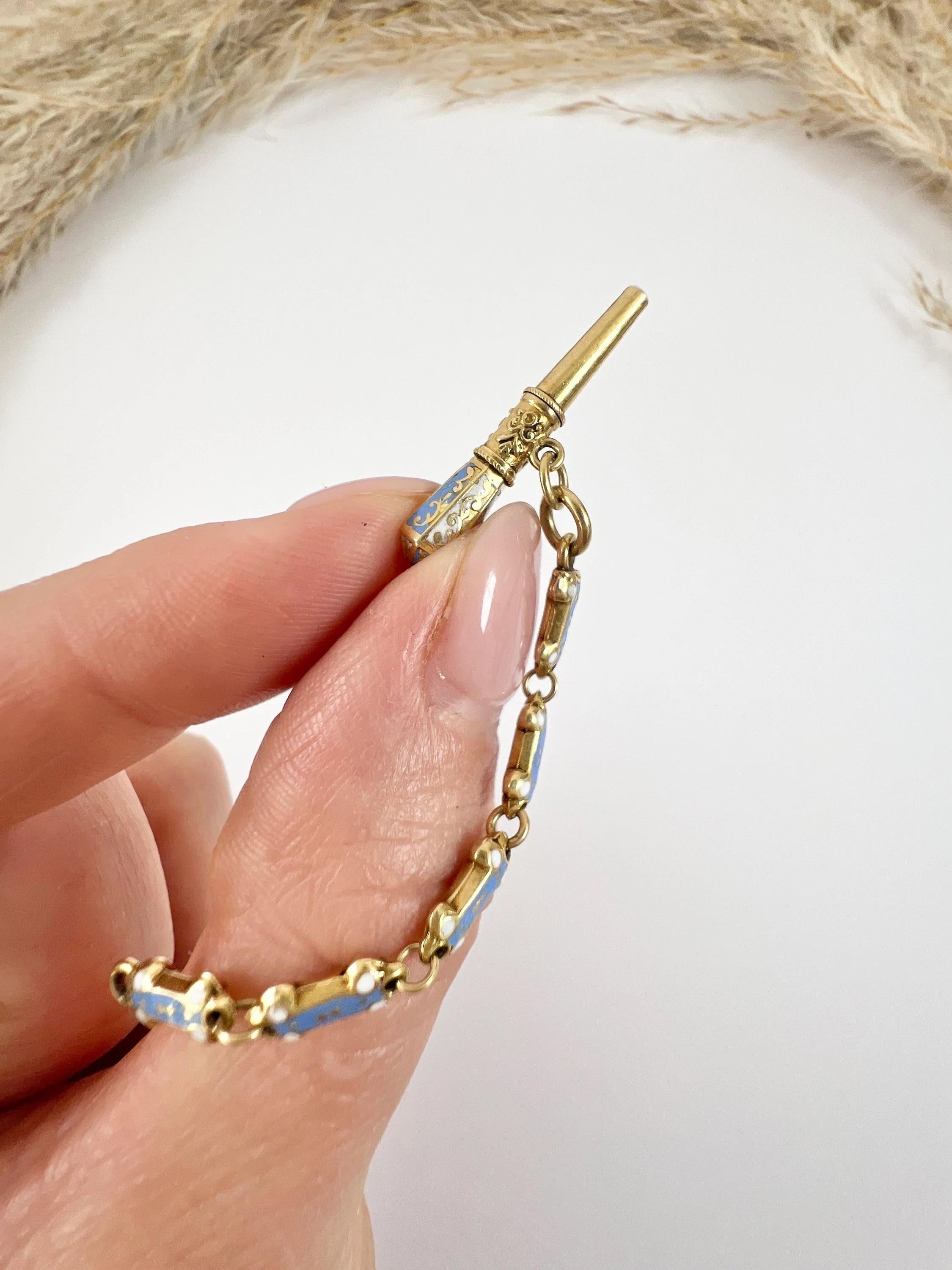 Antique 15ct Yellow Gold & Enamel, Fancy Victorian Pocket Watch Key Pendant For Sale 6