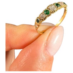 Antique 15ct Yellow Gold, Georgian Emerald & Diamond 7 Stone Ring
