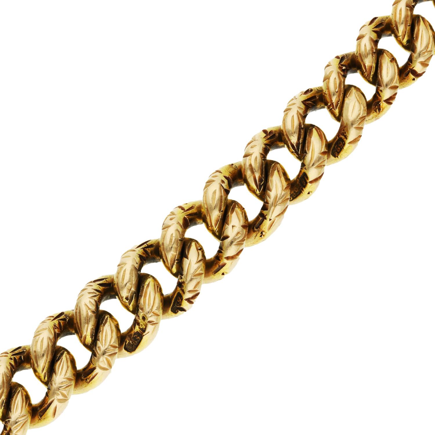 Step into a world of timeless elegance with our Antique 15ct Yellow Gold Graduated Curb Chain Bracelet. This exquisite piece, hallmarked in Birmingham in 1907, exudes a rich history and a classic sense of style. Weighing approximately 31.20 grams