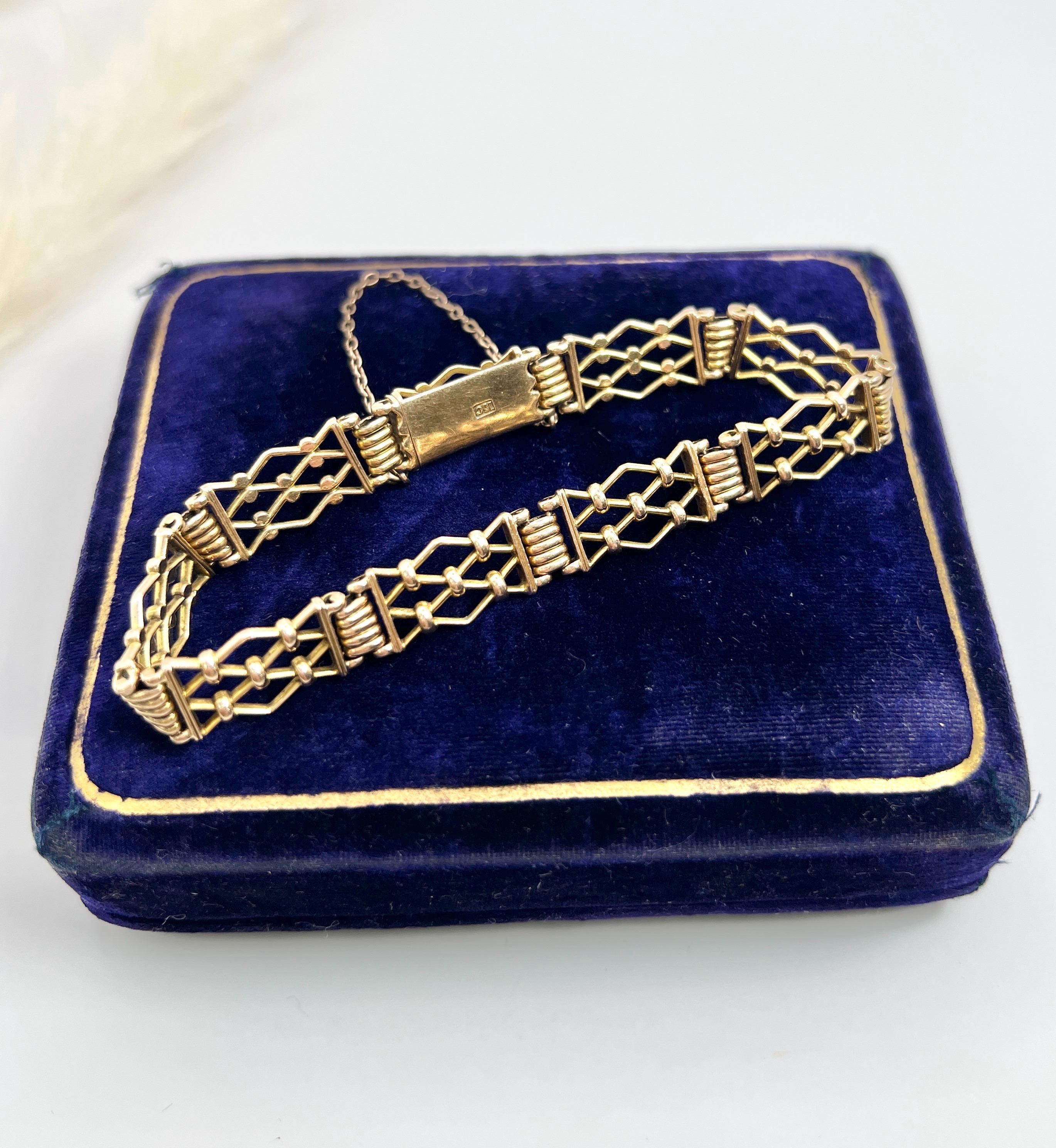 da uomo o donna Bracciale antico in oro giallo 15ct con timbro, anni '20, A Link Gate