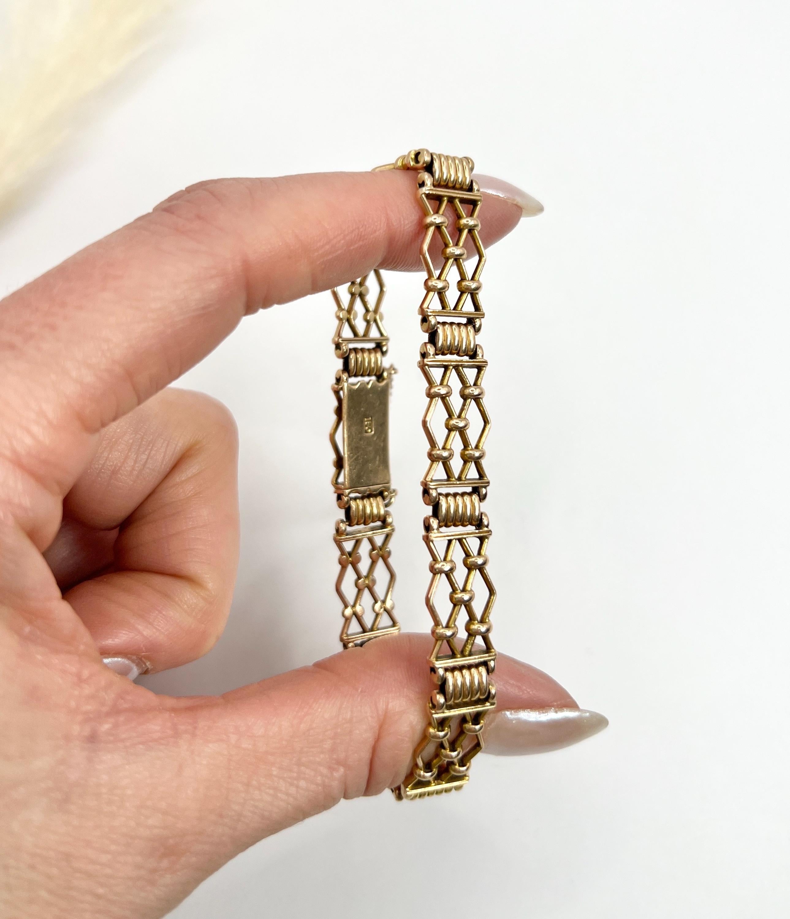 Bracciale antico in oro giallo 15ct con timbro, anni '20, A Link Gate 2