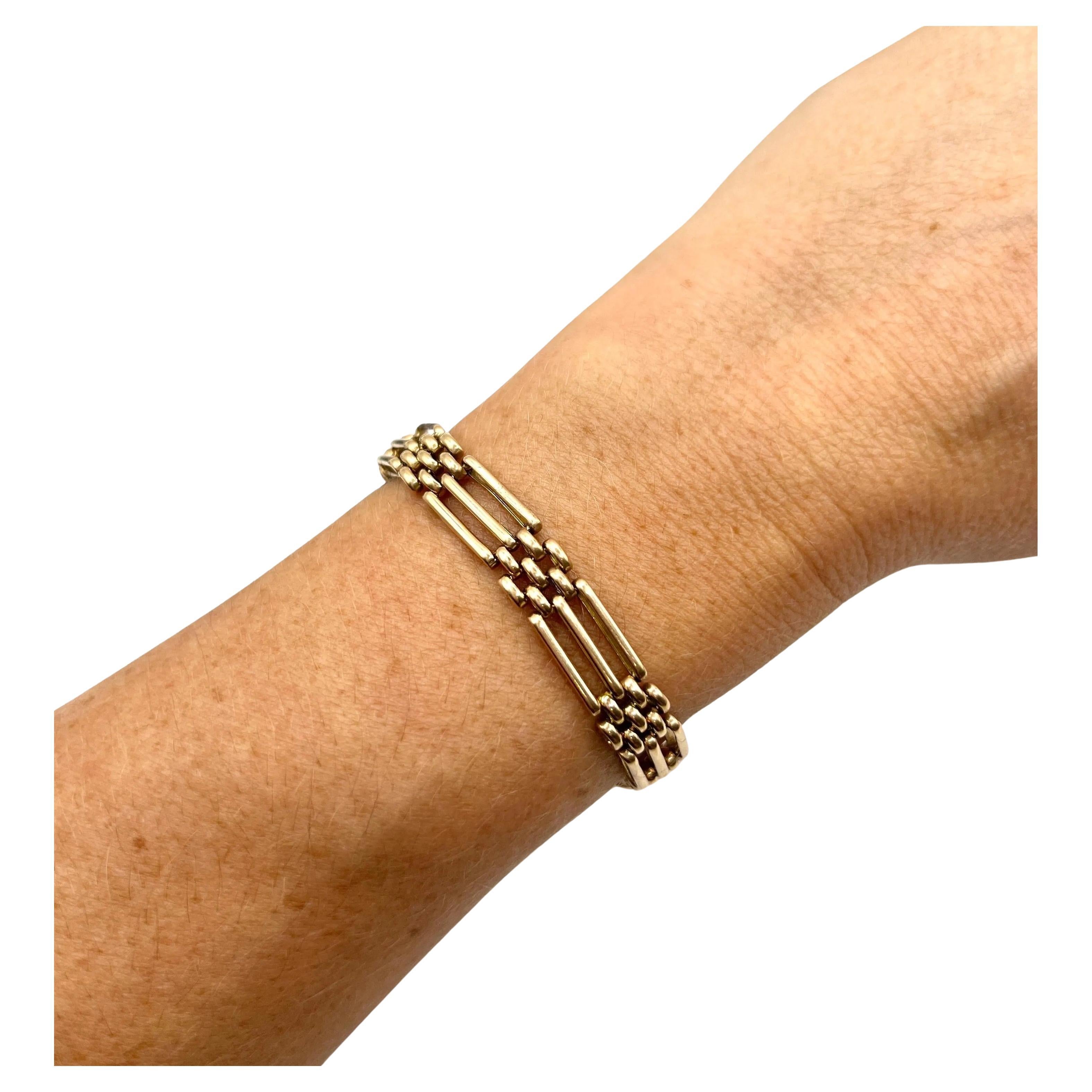 Antique 15ct Yellow Gold Stamped, Edwardian era Three Row Gate Bracelet